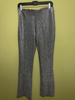 Zara Metallic Silver Boot-Cut Glitter Pants